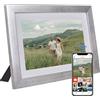 VONDRA Cornice digitale WiFi in legno naturale 32 GB Digital Photo Frame Touch Screen IPS 10,1 Rotazione automatica Supporto USB/SD Cornice digitale Condividi foto con cornice (argento)