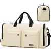 Outplea Borsone da palestra pieghevole da 30 litri con scomparto per scarpe da donna, piccolo borsone da viaggio pieghevole con tasca bagnata, Beige, 30l, Zaini da viaggio