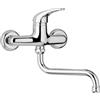 Kiamami Valentina - Rubinetto Miscelatore A Muro | Ideale per Cucina e Lavanderia | Collo Orientabile e Girevole | Lavello Finitura Cromo | Interasse 15 cm | Ottone