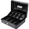 HMF Cassetta Portavalori con Serratura, Cassa per Contanti con 8 Scomparti per Monete e 4 Vassoi per Banconote, 30 x 24 x 9 cm | nero
