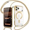 Pnakqil Magnetica Cover con Cordino per iPhone 17 Pro MAX, Compatibile con Magsafe Ricarica Wireless, Trasparente Placcatura Custodia con Collana Laccio Tracolla Protettiva Case, Oro