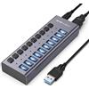 ACASIS Hub USB 3.2 alimentato, ACASIS Hub USB 3.2 a 10 porte con velocità di trasferimento dati di 10 Gbps, hub USB alimentato con adattatore di alimentazione da 48 W, hub USB per PC/laptop,