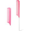 Tucnoeu 2 pettini telescopici rosa per parrucchiere, in acciaio inox, antistatico, con gambo, adatto per trecce da donna e capelli intrecciati