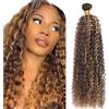 Zeslaerr Unprocessed Kinky Curly Capelli umani Extensions Double Weft P427 Highlight Brown Human Hair Bundles Soft and Silky Remy Hair Extension Minimal Tangle For Women 30 Inch