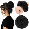 MY-LADY Chignon Finto per Capelli Veri- Cerchio Elastico Dritto Nero - Facile Updo Naturale per Donne Ragazze 30g Riccio