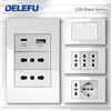 DELEFU Presa a Muro in Vetro Temperato Bianco Italia USB Tipo C Ricarica Rapida Interruttore Schuko TV Satellitare Citofono Cile