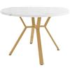FC Tavolo da pranzo rotondo moderno per 4 persone, con supporto metallico a X, 100x100x75 cm, Bianco+Oro