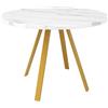 FC Tavolo da pranzo rotondo per 4 persone, con gambe in metallo dorato, 80x80x75 cm, Bianco+Oro