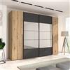 Forte Armadio Rayong 270, Guardaroba con Specchio, Ante Scorrevoli con Ante Battenti, Decoro Legno Rovere Artigiano combinato con Nero, 270.3x210x61.2 cm