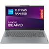 Lenovo IdeaPad Slim 3 Notebook 15,6" FHD (1920x1080), Intel Core i3-N305, RAM 8 GB, 512 GB SSD, Grafica Integrata, WiFi 6, Windows 11 Home - Arctic Grey