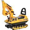 Escavatore Ruspa Giocattolo Cavalcabile per Bambini max. 30 kg con Schienale, Braccio Mobile e Vano Contenitore, 78x24x58.5cm