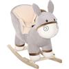 Cavallo a Dondolo per Bambini 18-36 Mesi, Cavalluccio a Dondolo a Forma di Asino con Suoni Realistici in Legno di Pioppo e Peluche, Grigio