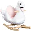Cavallo a Dondolo a Forma di Cigno con Musica, Struttura in Metallo e Legno, Rivestimento Peluche, 60x32x55cm, Bianco