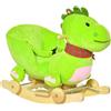 Cavallo a Dondolo con Ruote, Cavalluccio a Dondolo a Forma di Drago per Bambini 18-36 Mesi, in Legno e Peluche Verde