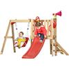 Set con Scivolo e Altalena da Giardino per Bambini Età 18-48 Mesi, in Legno e Plastica, Rosso
