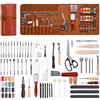 VEVOR Kit di Utensili per Lavorazione della Pelle, 92 Pezzi, Utensili per l'Artigianato della Pelle con Borsa Portaoggetti Portatile, per Incisione, Punzonatura, Cucito, Timbratura e Levigatura