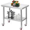 VEVOR Tavolo in Acciaio Inox, Tavolo da Lavoro per la Preparazione degli Alimenti da 900 x 600 x 850 mm, con Ruote e Ripiani Inferiori Regolabili per Cucina Commerciale, Ristorante, Hotel e Garage