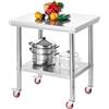 VEVOR Tavolo in Acciaio Inox, Tavolo da Lavoro per la Preparazione degli Alimenti da 760 x 600 x 850 mm con Ruote, con Postazioni di Lavoro Regolabili per Cucina Commerciale, Ristorante, Hotel
