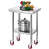 VEVOR Tavolo in Acciaio Inox, Tavolo da Lavoro per la Preparazione degli Alimenti da 610 x 450 x 860 mm con Ruote, con Postazioni di Lavoro Regolabili per Cucina Commerciale, Ristorante, Hotel