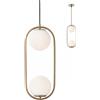 Redo Group Italia Srl Lampadario a sospensione Niva a 2 luci con struttura oro satin e nero sfere bianco opale d.15 cm 2XE14 EDO01-2626/20
