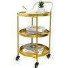 TRIROCKS Elegante Carrello da Bar 78 cm Alto, 3 Piani in Oro con Ruote, Trolley Servizio con Cassetti, Per Cucina e Uso Domestico, Finitura Elegante