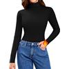 Aottori Maglia Donna Termica Dolcevita a Maniche Lunghe in Pile Basic Tops Slim Fit Maglione Aderente Elasticizzato Sottogiacca Intimo Casual Nero S