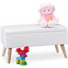 Relaxdays Panca Contenitore, 40 l, in finta pelle, con Gambe in Legno, Cassapanca Imbottita, Bianco, HxLxP: 40 x 80 x 39.5 cm