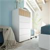Dmora - Cassettiera Wynne, Settimanale a 5 cassetti, Mobile Comò per camera da letto, Comò moderno, 61x40h109 cm, Bianco e Rovere