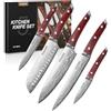 FOHERE Set di Coltelli da Cucina Professionali, Set di Coltelli in Acciaio Inossidabile 5 Pezzi, Ultra Affilati, Coltello da Cucina con Manico in legno, Coltello da Chef