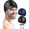Winsyne Cuffia da nuoto in silicone per uomo e donna, unisex, per adulti, per capelli corti/lunghi, per mantenere i capelli asciutti, cuffie da bagno impermeabili per nuoto con tappi per le orecchie e clip
