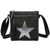 Love EMVY Staremvy Collection - Borsa a tracolla in tela con stella metallizzata con nappa, tracolla regolabile, tasca frontale con zip e interno organizzato - 23 × 25 × 8 cm, Nero , one size