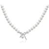 LOVANS Collan di perlen per le donne, collana di perle in loop con 42pcs AAA zirconia e 48pcs 7.5-8mm perla, 40+5cm lungo, rotonda collana di perle bianche imitazione con ciondolo