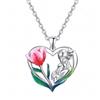 Tiehuoxia Collana per Mamma in Argento Sterling 925 con Ciondolo Abbraccio Madre-Figlio e Cuore Tulipano Rosso, Regalo Compleanno Natale e Festa della Mamma per Donne, Madri e Nonne