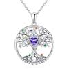 Tiehuoxia Collana Albero della Vita in Argento Sterling 925 con Ciondolo Abbraccio a Cuore e Pietra Viola, Regalo di Compleanno Natale per Donne