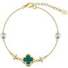 HeyMeili Bracciale a forma di quadrifoglio per donna, con perla d'acqua dolce e malachite, braccialetto portafortuna con trifoglio, gioielli placcati in oro 14k