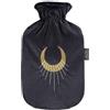 Fashy Borsa dell'acqua calda con rivestimento in ratina e mezzaluna glitterata, grigio scuro, 2 l
