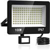 HAPYLUMI Faretto LED da Esterno con Sensore di Movimento - 100W 10000LM Faro LED 6500K Bianco Freddo, Fari Esterno Impermeabile IP67 per Giardino Cortile Garage