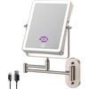 FASCINATE Specchio cosmetico ricaricabile con ingrandimento 1X/20X, 3 colori di luce dimmerabili, touch screen, girevole a 360°, per montaggio a parete, specchio da trucco per bagno(nichel)