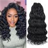 Mscat 14 Inch Pre Looped Ocean Wave Crochet Hair 8 Pack Black Boho Ocean Braids Pre Twisted Synthetic Deep Wavy Crochet Hair for Women 1B#