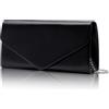 Larcenciel Pochette Donna, Pochette Nera in Pelle Pu con Catena Rimovibile, Elegante Clutch Borsa a Mano a Busta, Borsa a Tracolla Donna Quadrata Piccola per Matrimoni, Cerimonie, Cene, 22x11x5CM