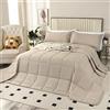 SOULOOOE Trapunta extra large King Plus, 128 x 120 cm, 3 pezzi, leggera, reversibile, in piuma, per tutte le stagioni, con 8 linguette angolari, beige