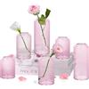 ZENS Set di 6 vasi in vetro rosa trasparente per fiori, stile moderno, a cilindro, in vetro soffiato a mano, per matrimoni, ricevimenti, centrotavola, soggiorno, decorativo.