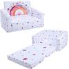 decalsweet Divano Letto per Bambini 2-in-1 Pieghevole Schienale Poltrona, Comoda Stabile Divano Bambini con Tasca in Stoffa, Divano Pieghevole Leggero Apribile per Camera da Letto, Soggiorno, Fiori Arcobaleno