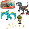 Action Heroes Dino Pack, 2 dinosauri, 1 personaggio, con parti intercambiali, accessori, per bambini e bambine dai 4 anni, Famosa ACN00010
