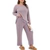 TIANZHU Pigiama taglie forti da donna UK a costine set biancheria da notte a maniche lunghe top gamba larga pantaloni con tasche XL-4XL, Caff, 4XL