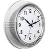 Bernhard Products Orologio da parete retrò da 30,5 cm, color argento, design vintage anni '50, rotondo, silenzioso, senza ticchettio, funzionamento a batteria, per casa/ufficio/cucina/soggiorno/scuola
