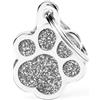 MyFamily Medaglietta per Cani Personalizzabile Zampa Glitter Shine Grigia, s