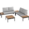 Outsunny Set da Giardino 4 Pezzi con 2 Divanetti 2 Posti e 2 Tavolini in Metallo e Legno Composito, Grigio Nero e Teak