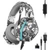 Oniverse Cuffie Gaming PS5 PS4 Switch compatibile con Xbox PC Mac con microfono regolabile, LED, altoparlanti da 50 mm, cuscinetti in tessuto traspirante - Cuffie stereo cablate Nebula (Urban Camo)