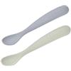 BÉABA Set 2 Cucchiaini Silicone Bebè 1ª Età - Dai 4 Mesi, Morbidi, Punta Arrotondata, Manico Lungo Ergonomico, Custodia da Trasporto, Finitura Anti-Polvere - Ciottolo/Verde grigio